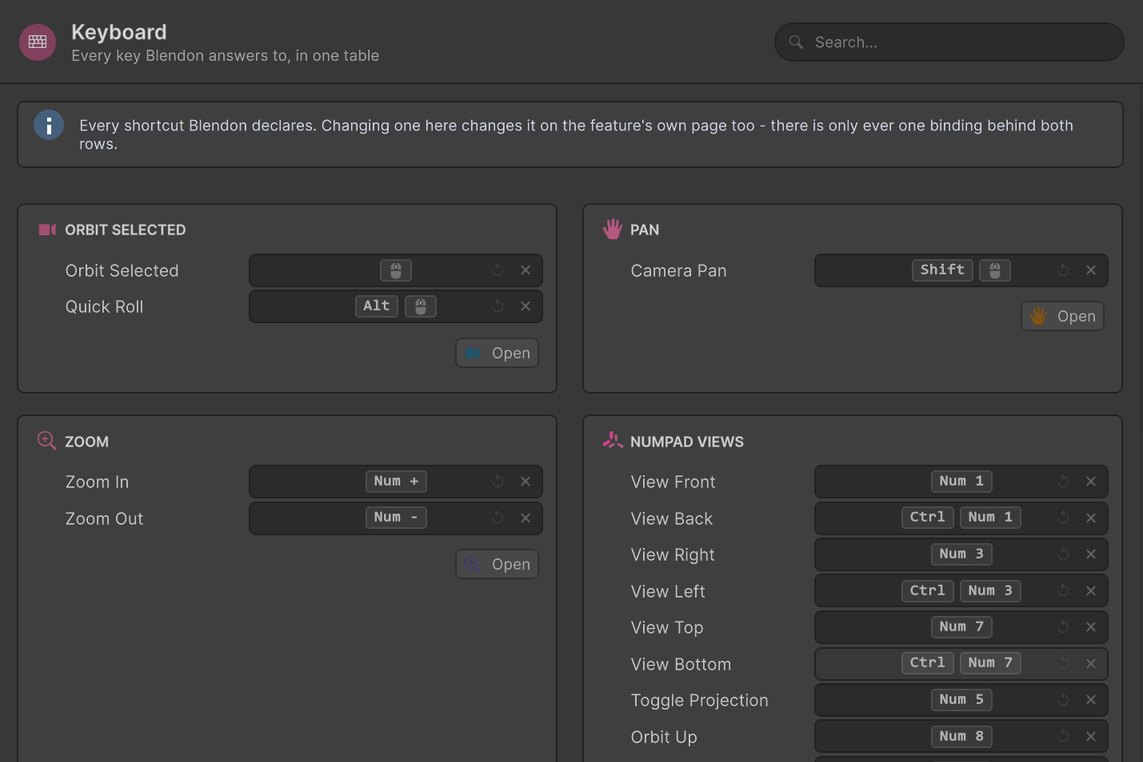 Blendon settings window, Keyboard page