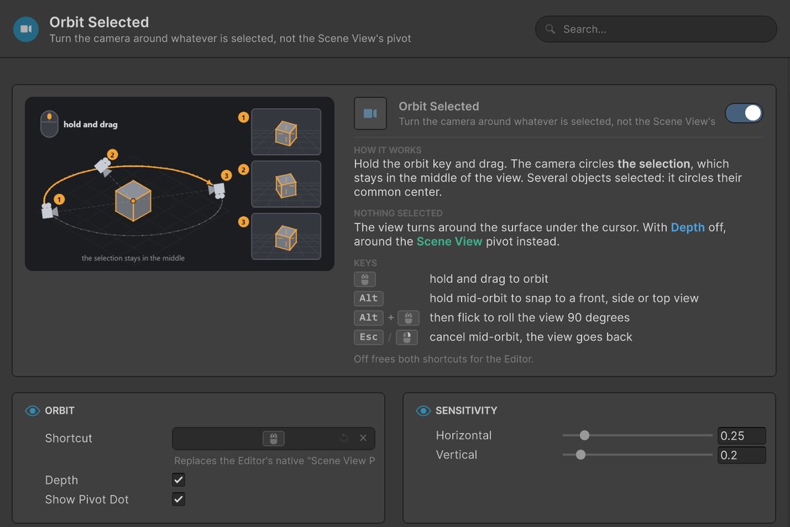 Blendon settings window, Orbit Selected page