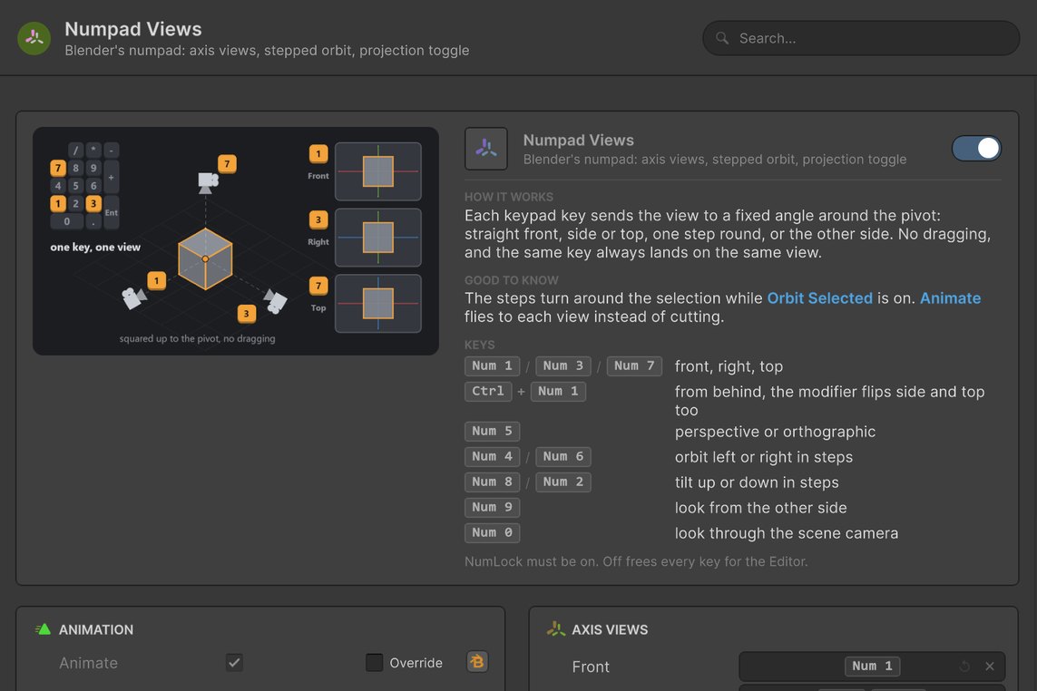 Blendon settings window, Numpad Views page